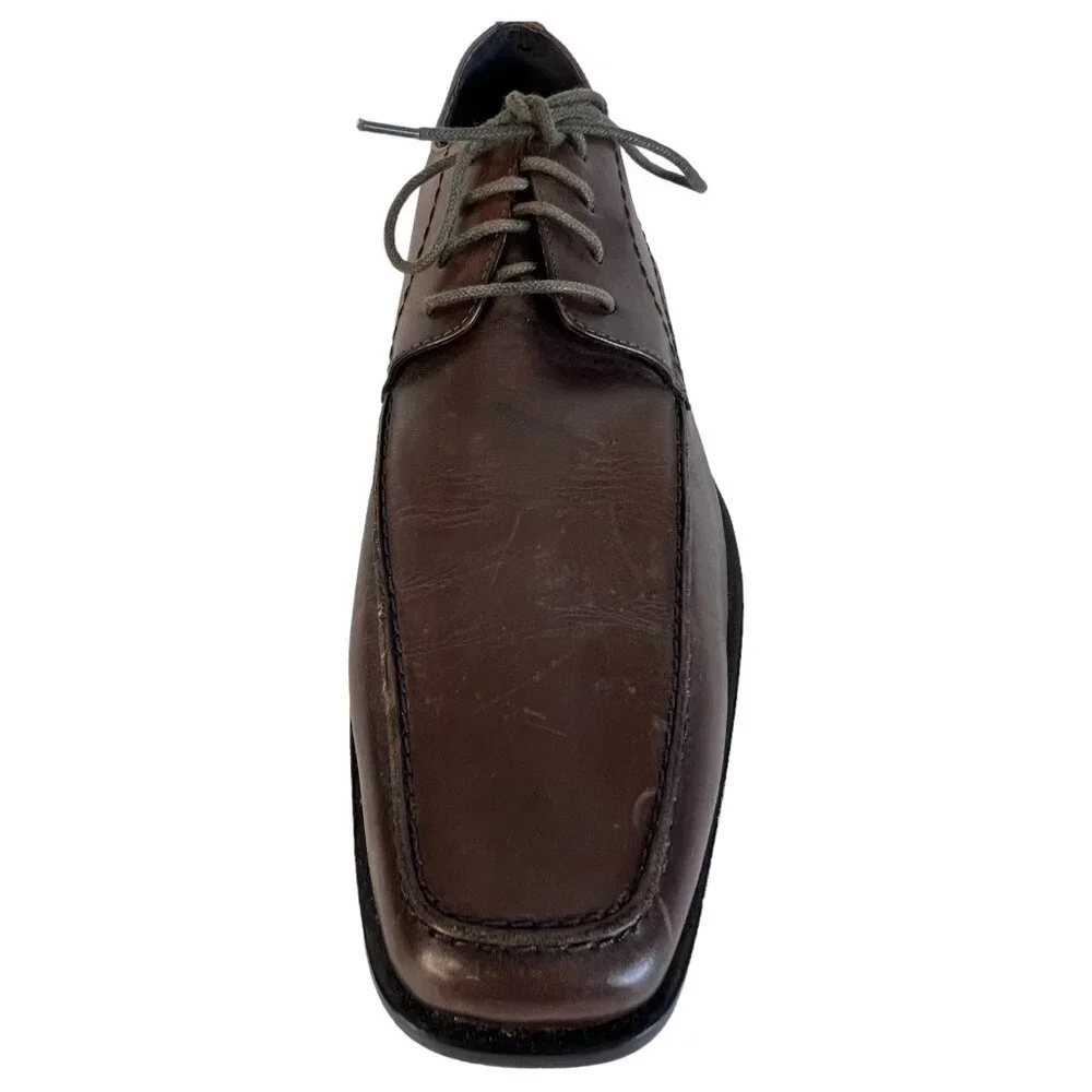 Mens Aston Grey Brown Leather Dress Shoes Oxford Size 11 Tie Lace Up Rubber Sole